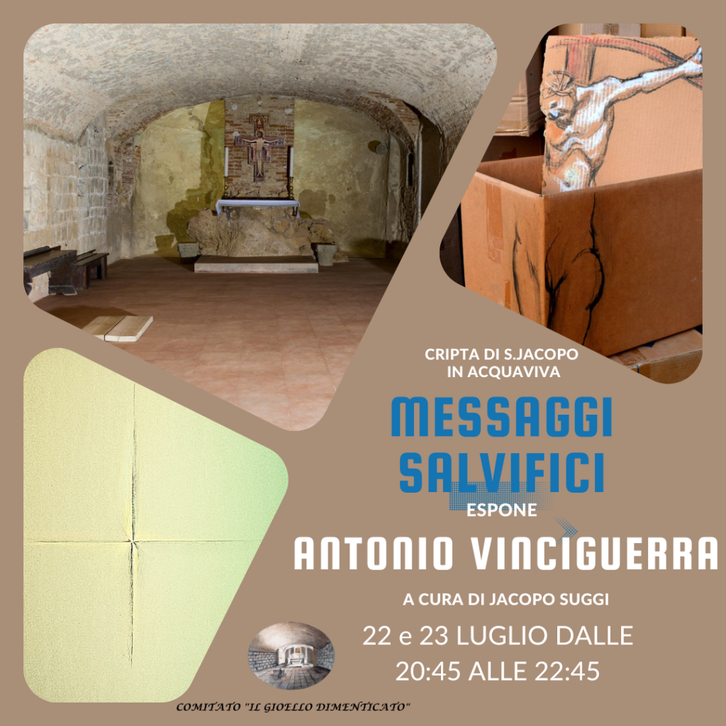 Locandina mostra  Messaggi Salvifici - Antonio Vinciguerra a cura di Jacopo Suggi